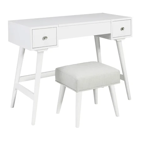 White Vanity with Stool and Flip Up Mirror