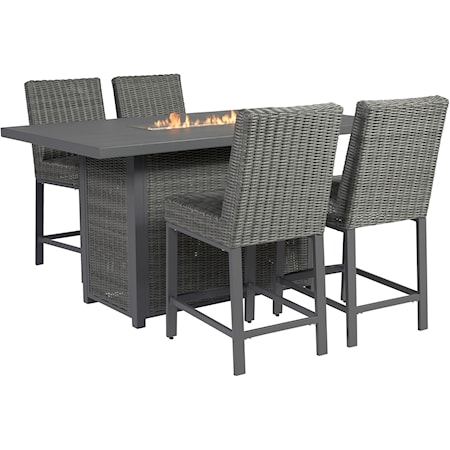 COUNTER HEIGHT FIRE TABLE AND 4 STOOLS