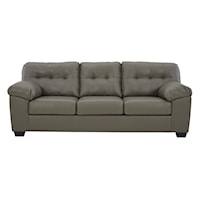 Gray Faux Leather Sofa with Tufted Back