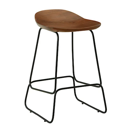Solid Mango Wood Counter Height Stool with Black Metal Base
