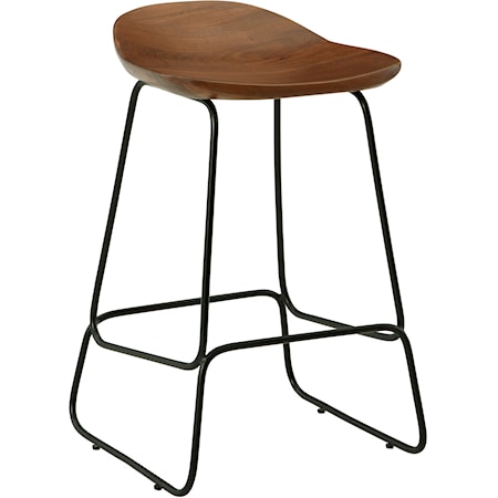 Solid Mango Wood Counter Height Stool with Black Metal Base
