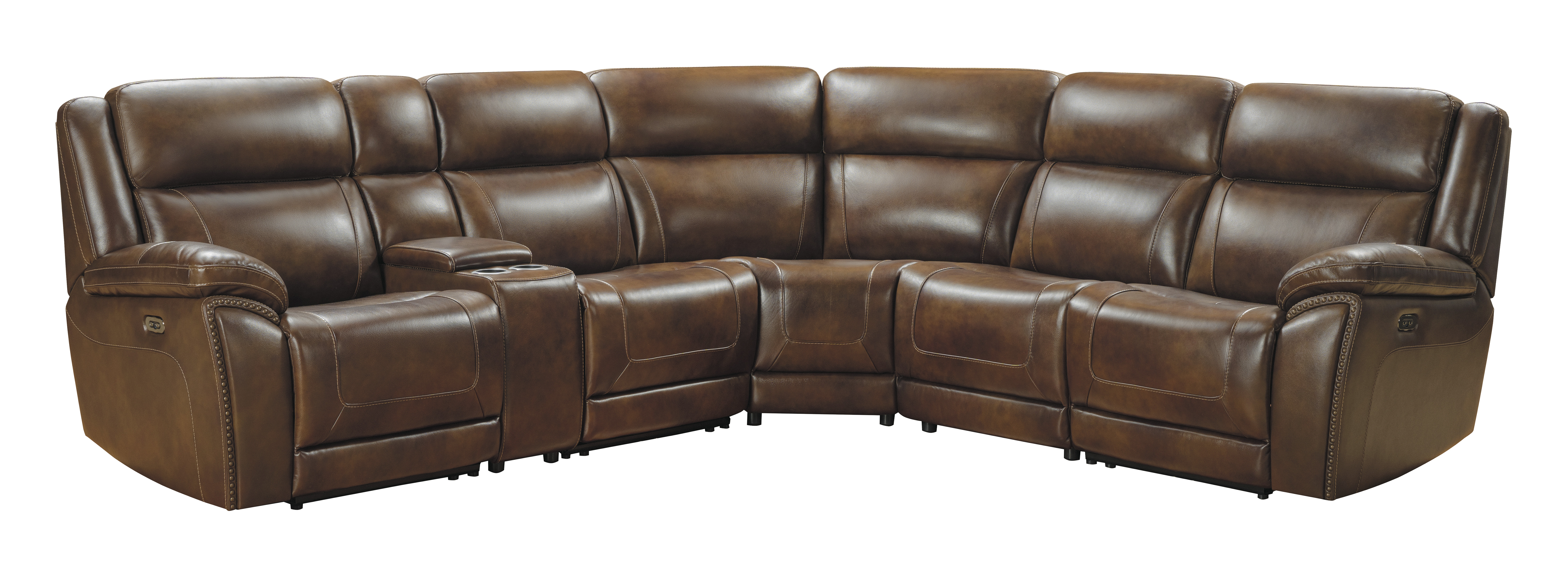 brown leather power reclining sectional