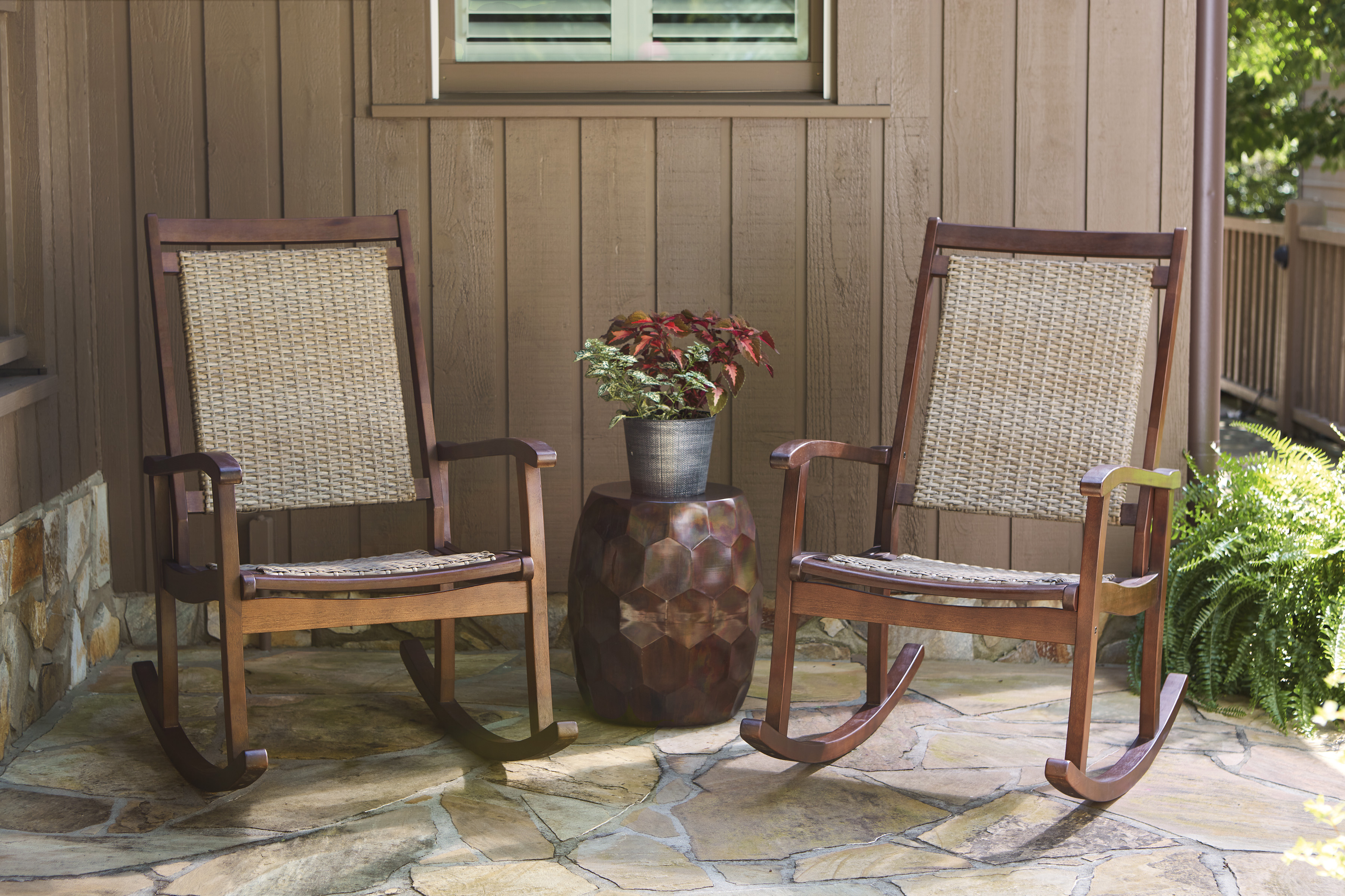 Signature Emani Brown Eucalyptus Wood Resin Wicker Rocking Chair