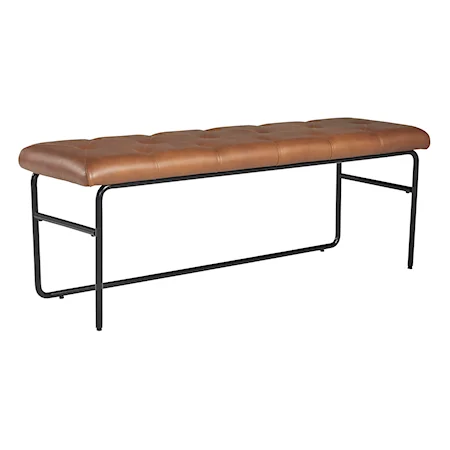 Contemporary Brown Leather Upholstered Accent Bench with Black Metal Frame