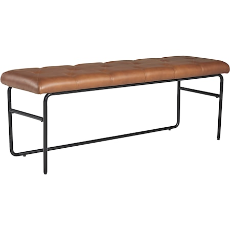 Contemporary Brown Leather Upholstered Accent Bench with Black Metal Frame