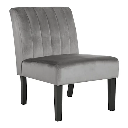 Gray Velvet Accent Chair with Channel Tufted Back