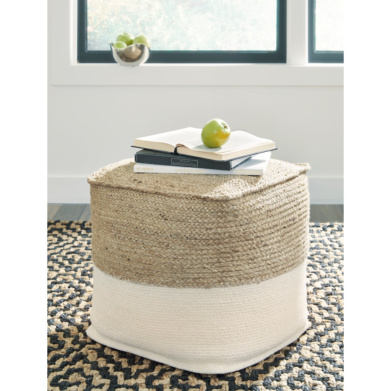 Signature Design by Ashley Poufs Sweed Valley Natural/White Pouf