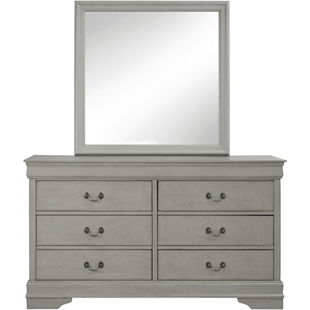 Transitional Gray Dresser and Mirror