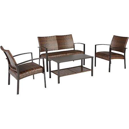 Resin Wicker/Metal Loveseat/Chairs/Table Set (Set of 4)