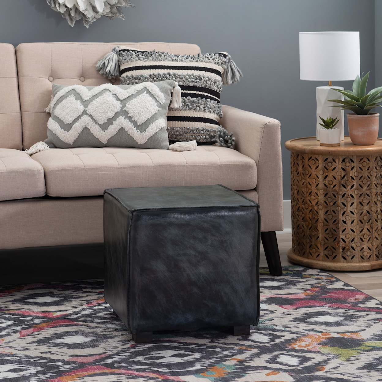 Powell Decter Decter Leather Ottoman Grey