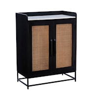 Transitional 2-Door Cane Bar Cabinet with Marble Top