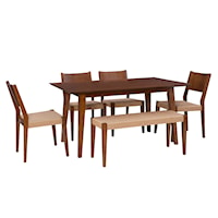 Mid-Century Modern 6-Piece Dining Set with Basketweave Seat