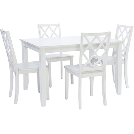 Transitional 5-Piece Dining Set with Lattice Back Chairs