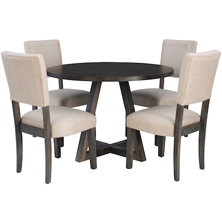 Contemporary 5-Piece Round Dining Set with Upholstered Chairs