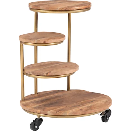 Collis Four Tiered Plant Stand Wheels Gold