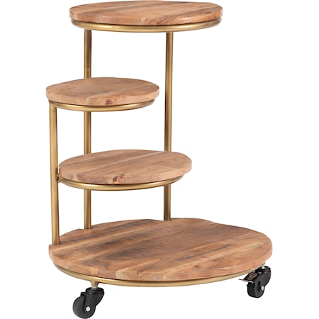 Collis Four Tiered Plant Stand Wheels Gold