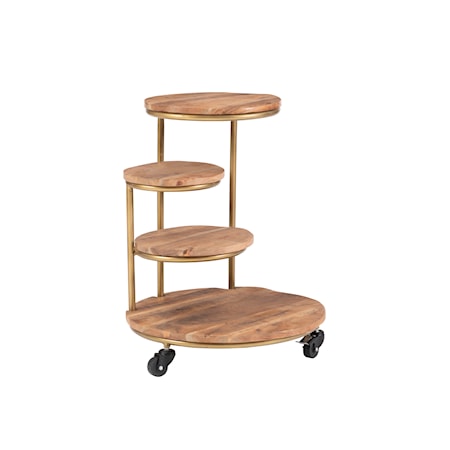 Collis Four Tiered Plant Stand Wheels Gold