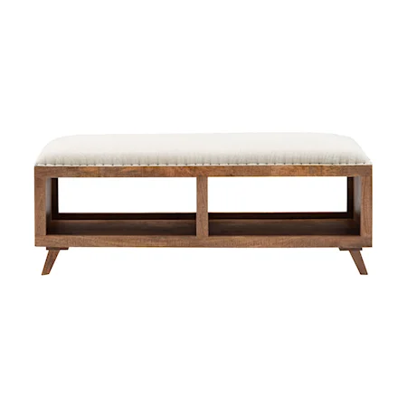 Rustic Joana Upholstered Bench with Shelves