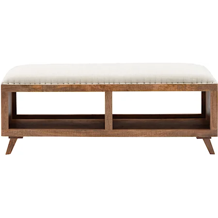 Upholstered Bench with Shelves