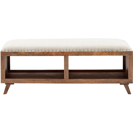 Upholstered Bench with Shelves