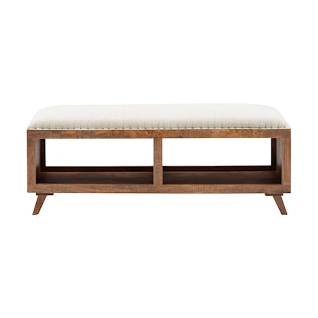 Upholstered Bench with Shelves