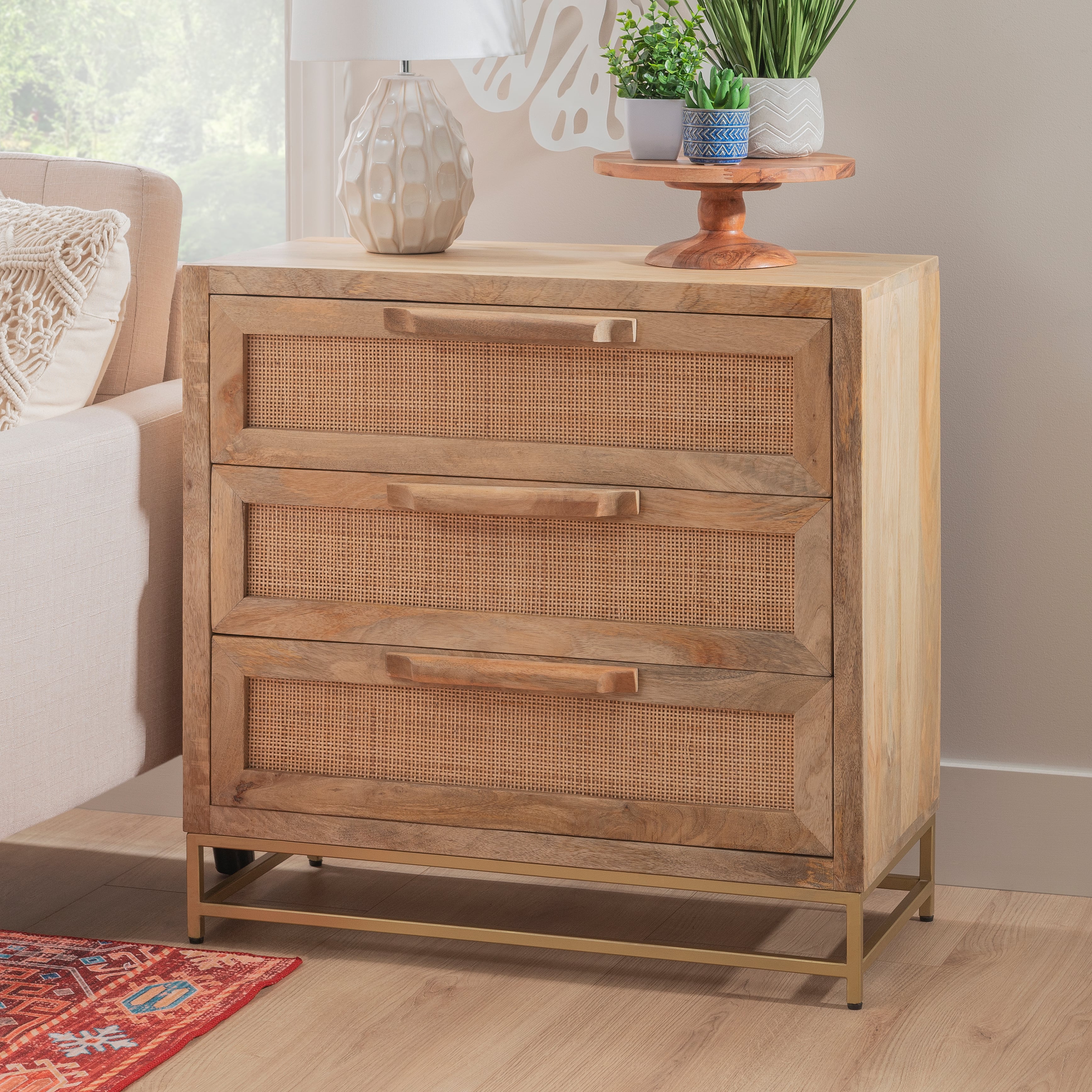 Powell Janie 3-Drawer Rattan Cabinet
