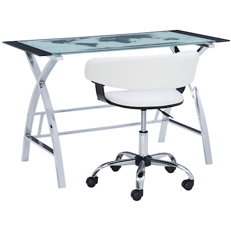 Contemporary Office Desk and White Chair Set