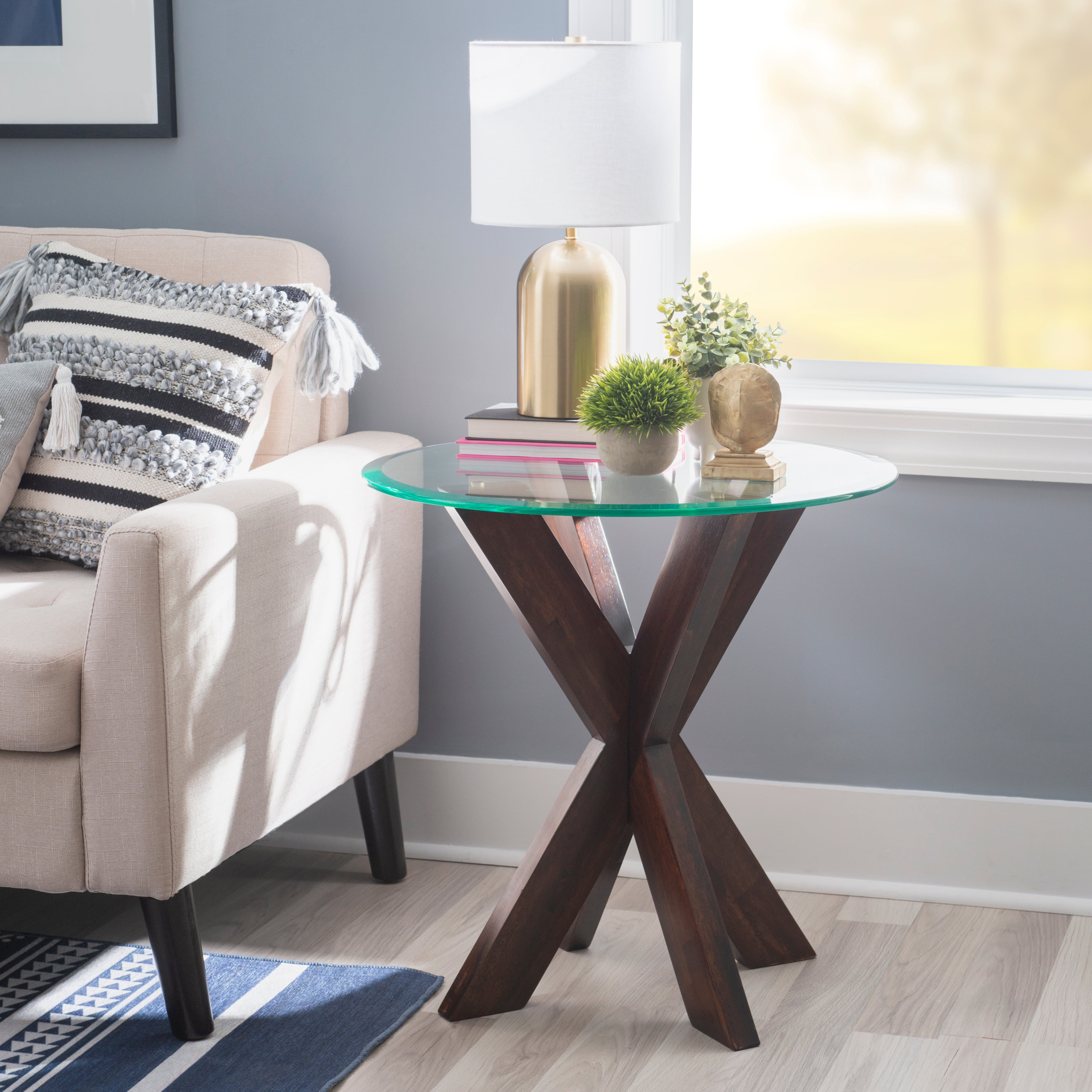 Powell Adler 20A2015ETE Contemporary Adler X Base Side Table With Glass