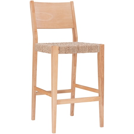 Mid-Century Modern Barstool Set of 2 with Basketweave Seat