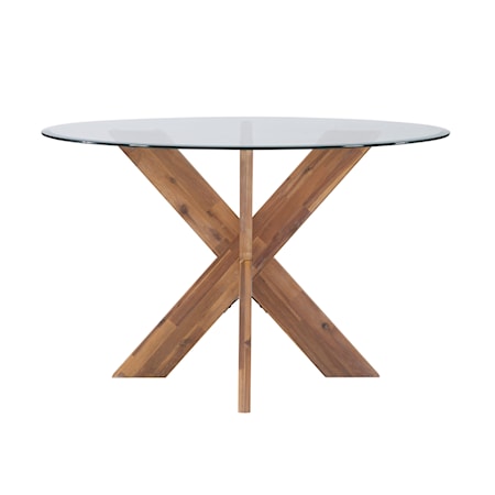 X Base Dining Table with Glass Top