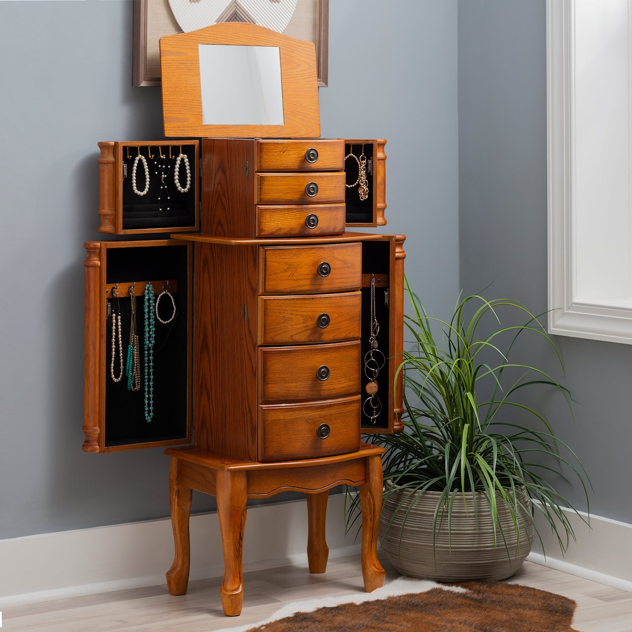 Powell Woodland Oak Jewelry Armoire