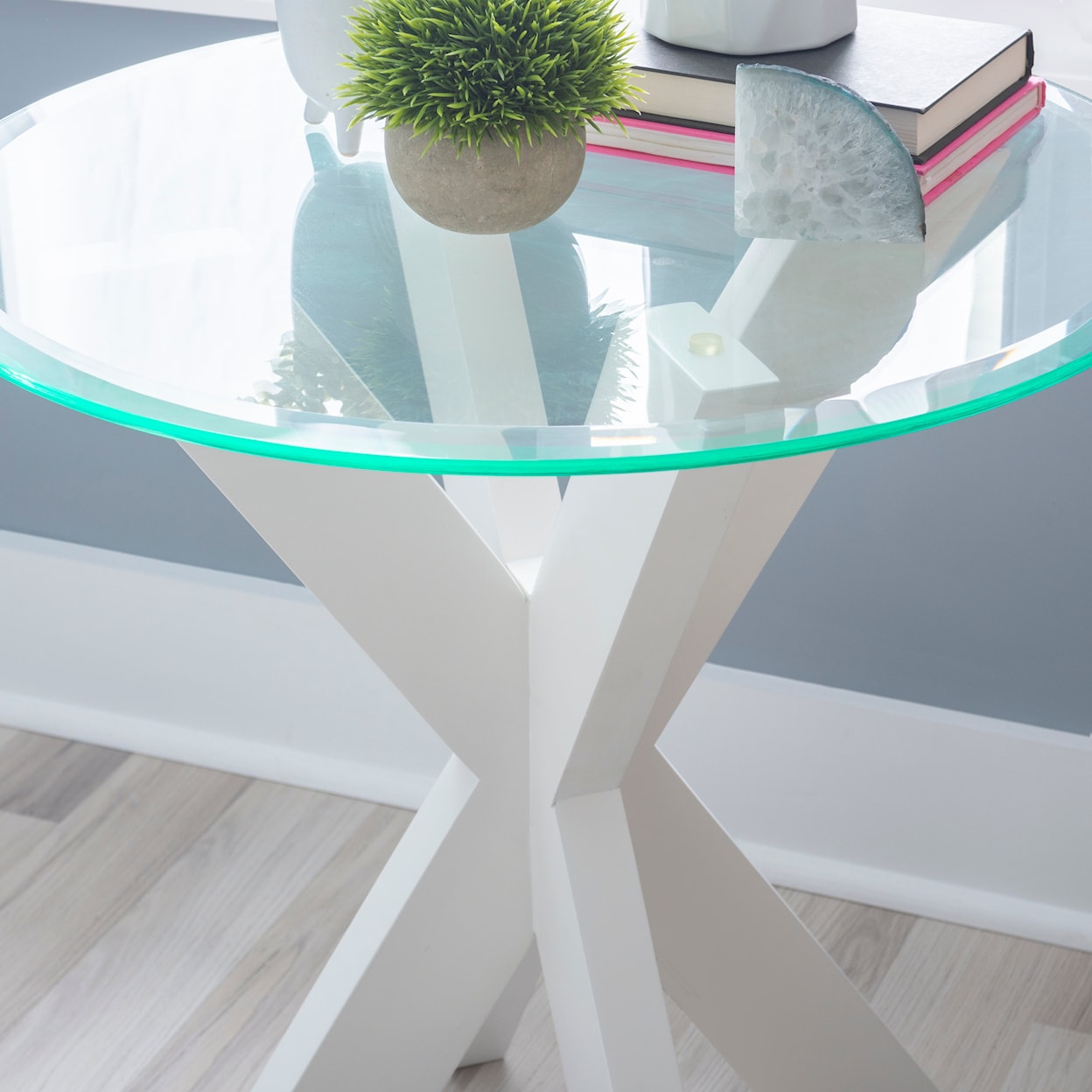 Powell Adler X Base Side Table with Glass Top