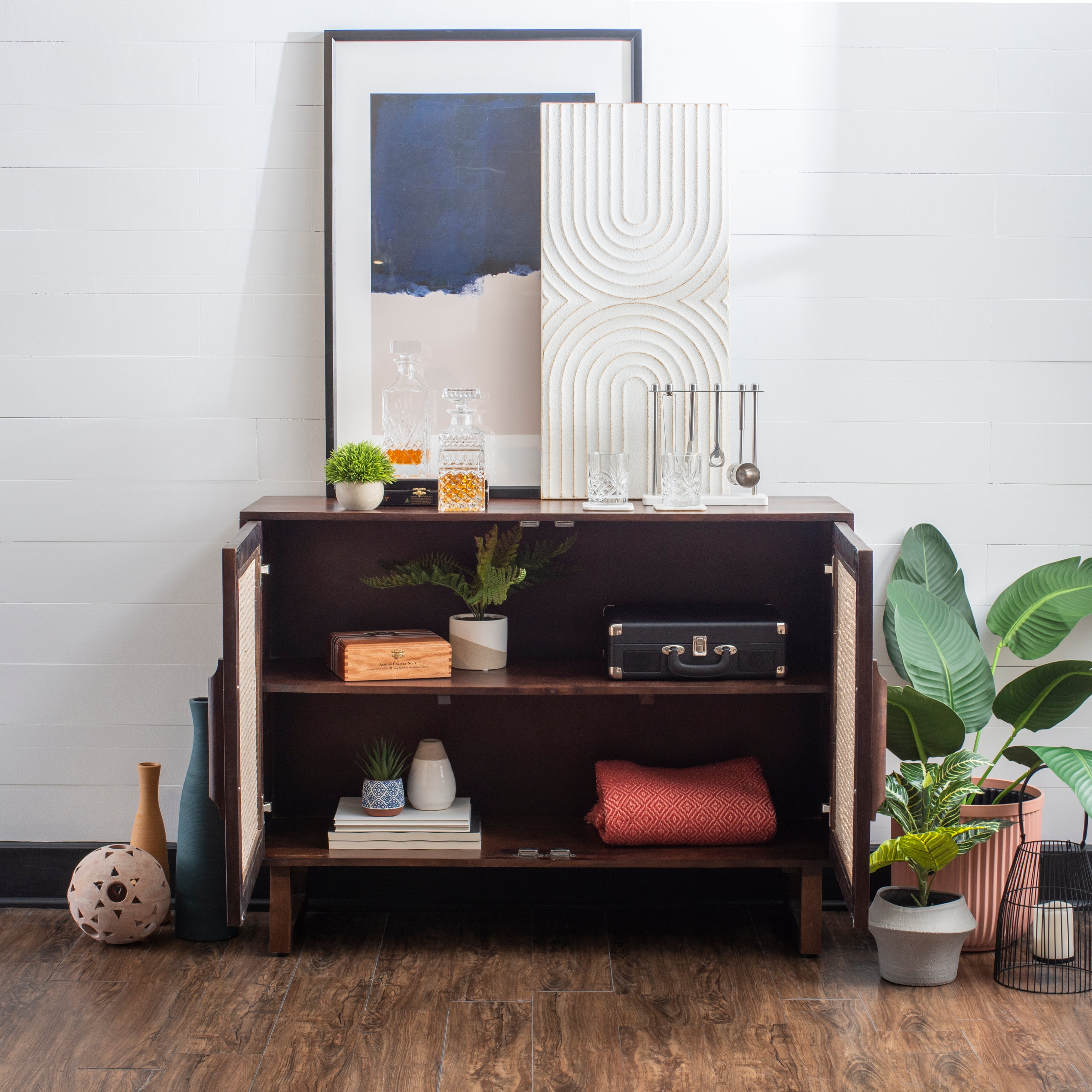 Powell Brielle 21A2119BRN Mid-Century Modern Cane Console
