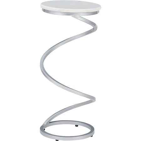 Rian Spiral Drink Table Silver White Marble