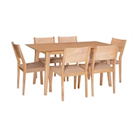 Mid-Century Modern 7-Piece Dining Set with Basketweave Seat