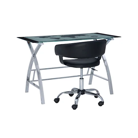 Contemporary Office Desk and Black Chair Set