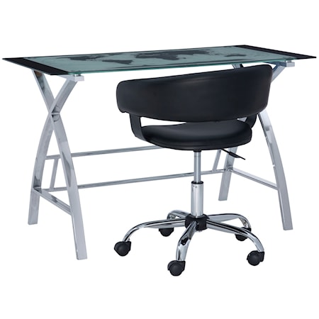 Contemporary Office Desk and Black Chair Set