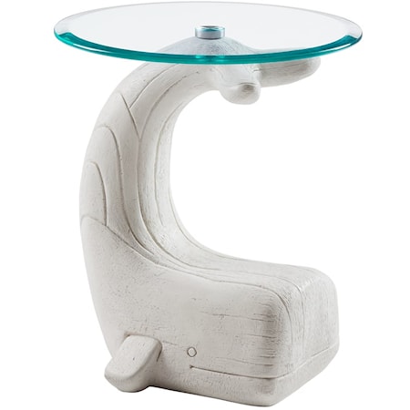 Coastal Wally the Whale Side Table with Beveled Glass Top