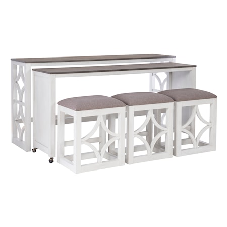 Wallace White Rolling Console With 3 Stools