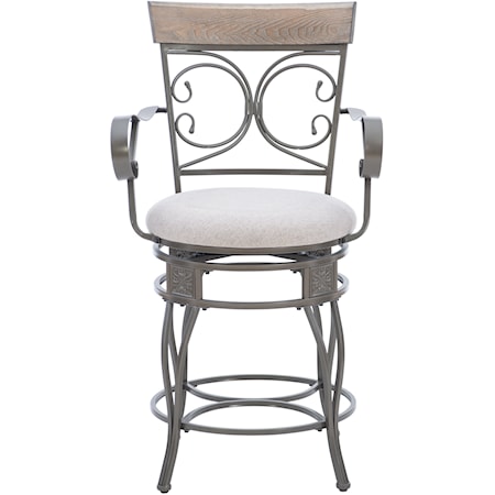 Farmhouse Beeson Upholstered Counter Stool with Arms