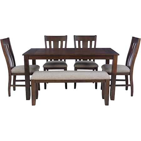 Transitional 6-Piece Dining Set with Bench