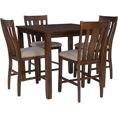 Transitional 5-Piece Counter Height Dining Set with Upholstered Seat Stools