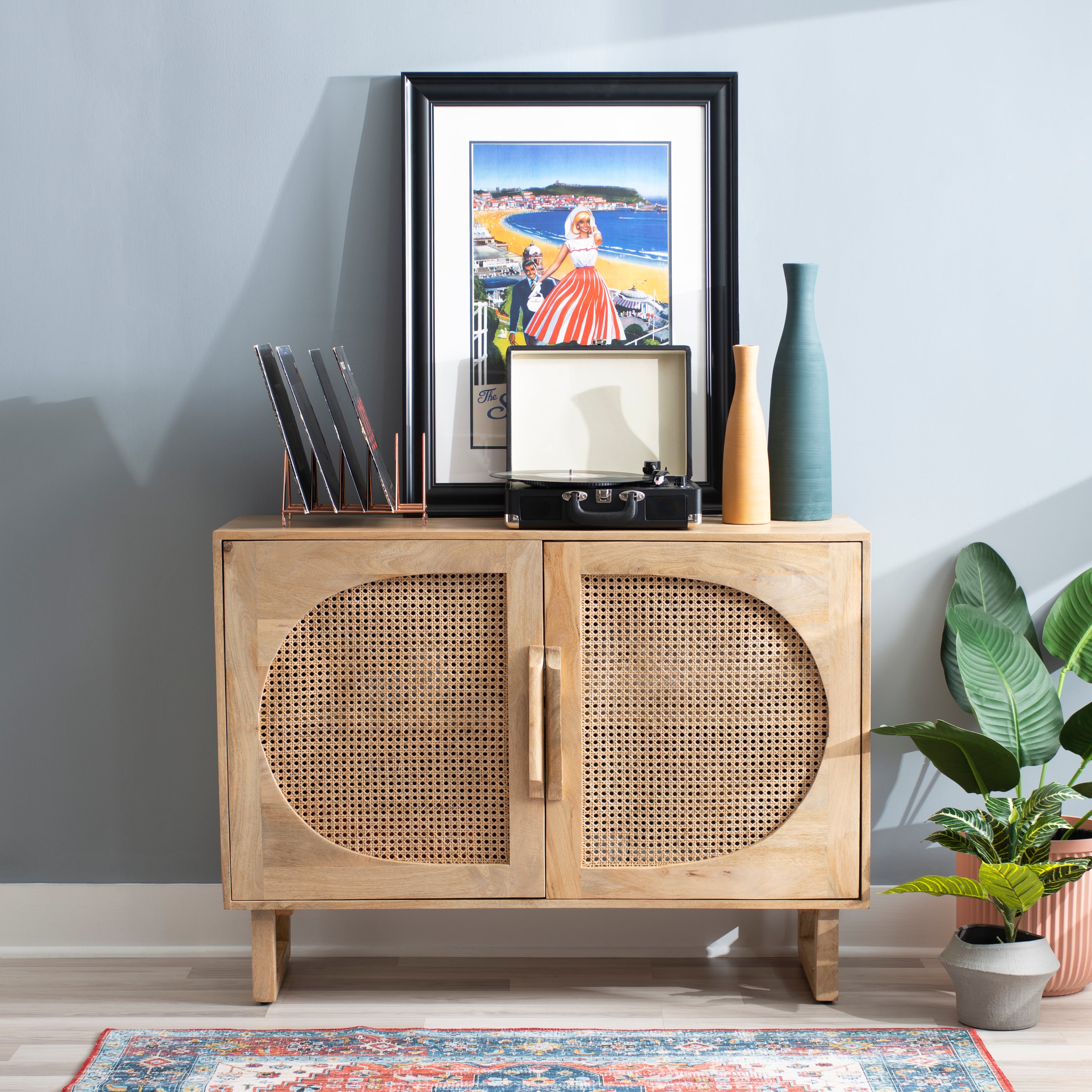 Powell Brielle 21A2119NAT MidCentury Modern Cane Console Table