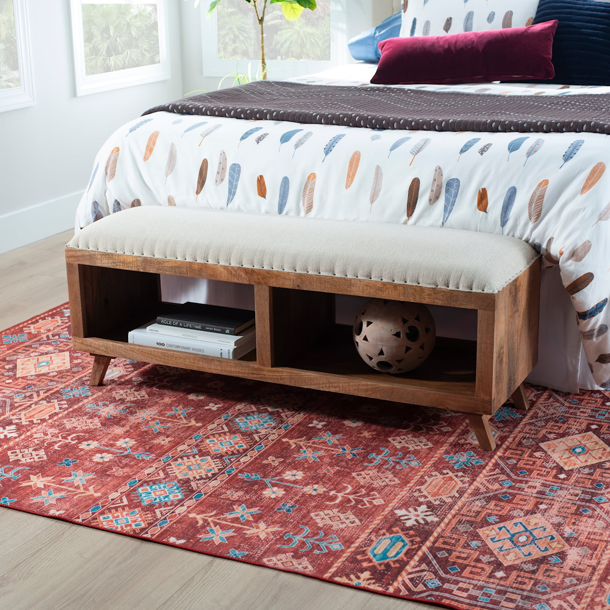 Powell Joana Upholstered Bench with Shelves