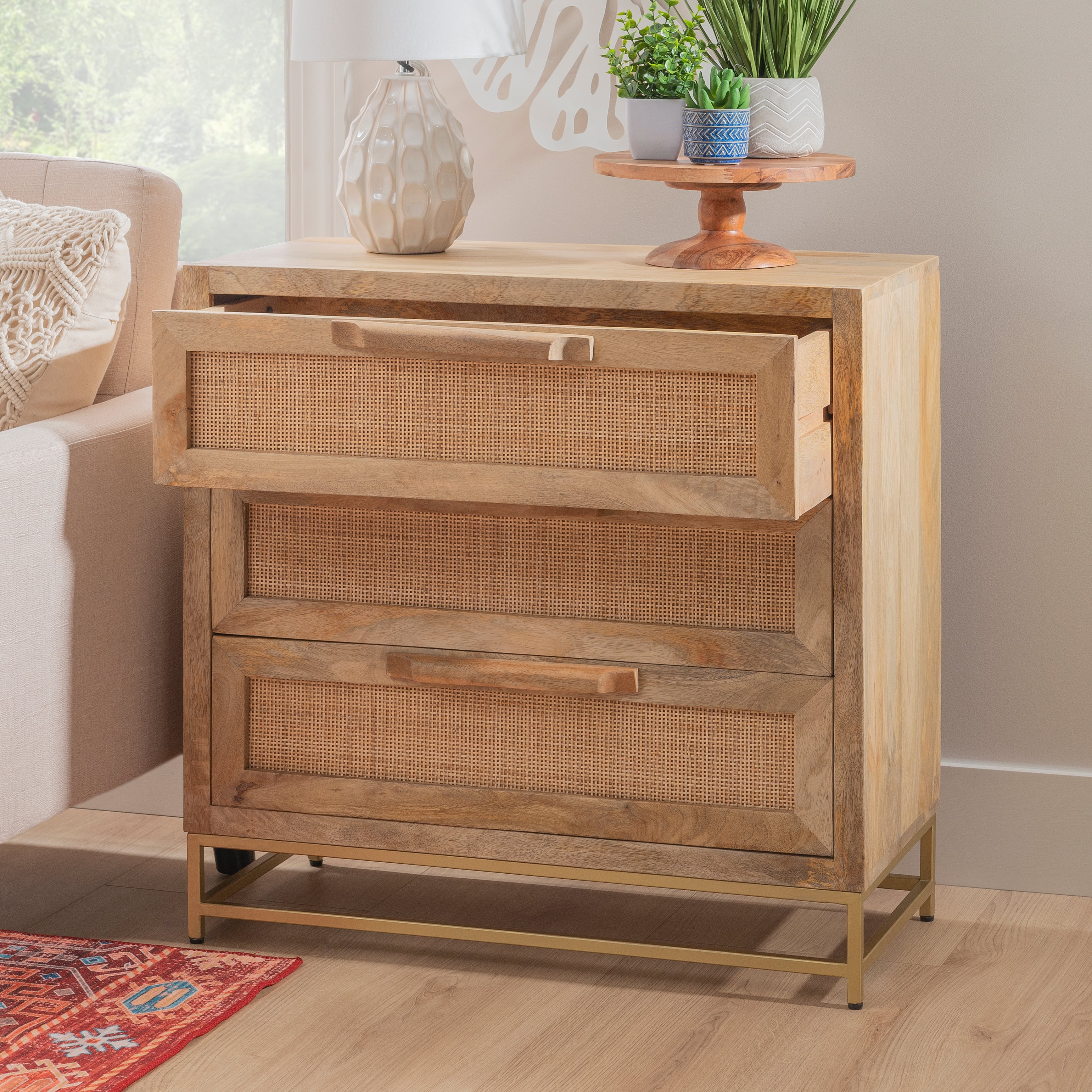 Powell Janie 3-Drawer Rattan Cabinet