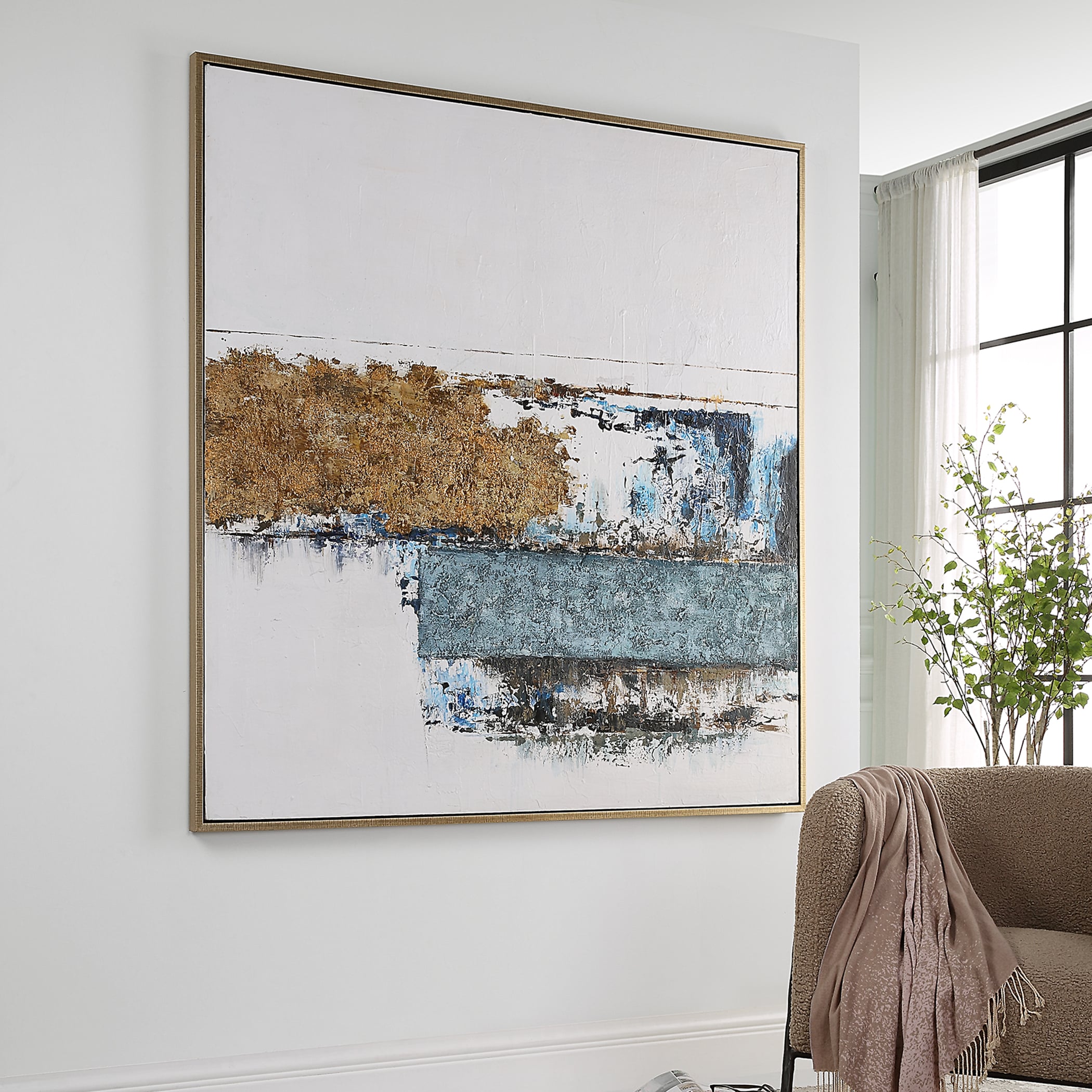 Uttermost Stacked Against Abstract Handcrafted Painted Canvas