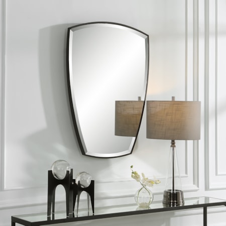 Curved Iron Mirror with Black Mirror Trim