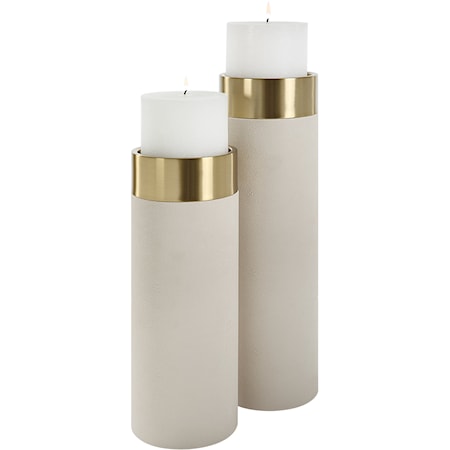 Wessex White Pillar Candleholders Set Of 2