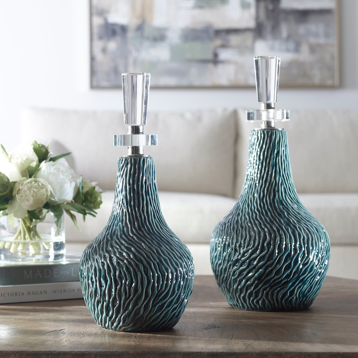 Uttermost Almera Almera Dark Teal Bottles S/2