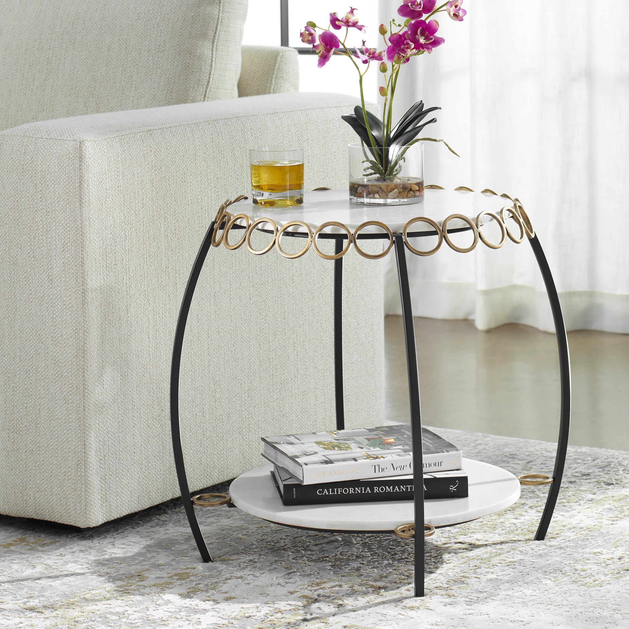 Uttermost Chainlink Chainlink White Marble Side Table